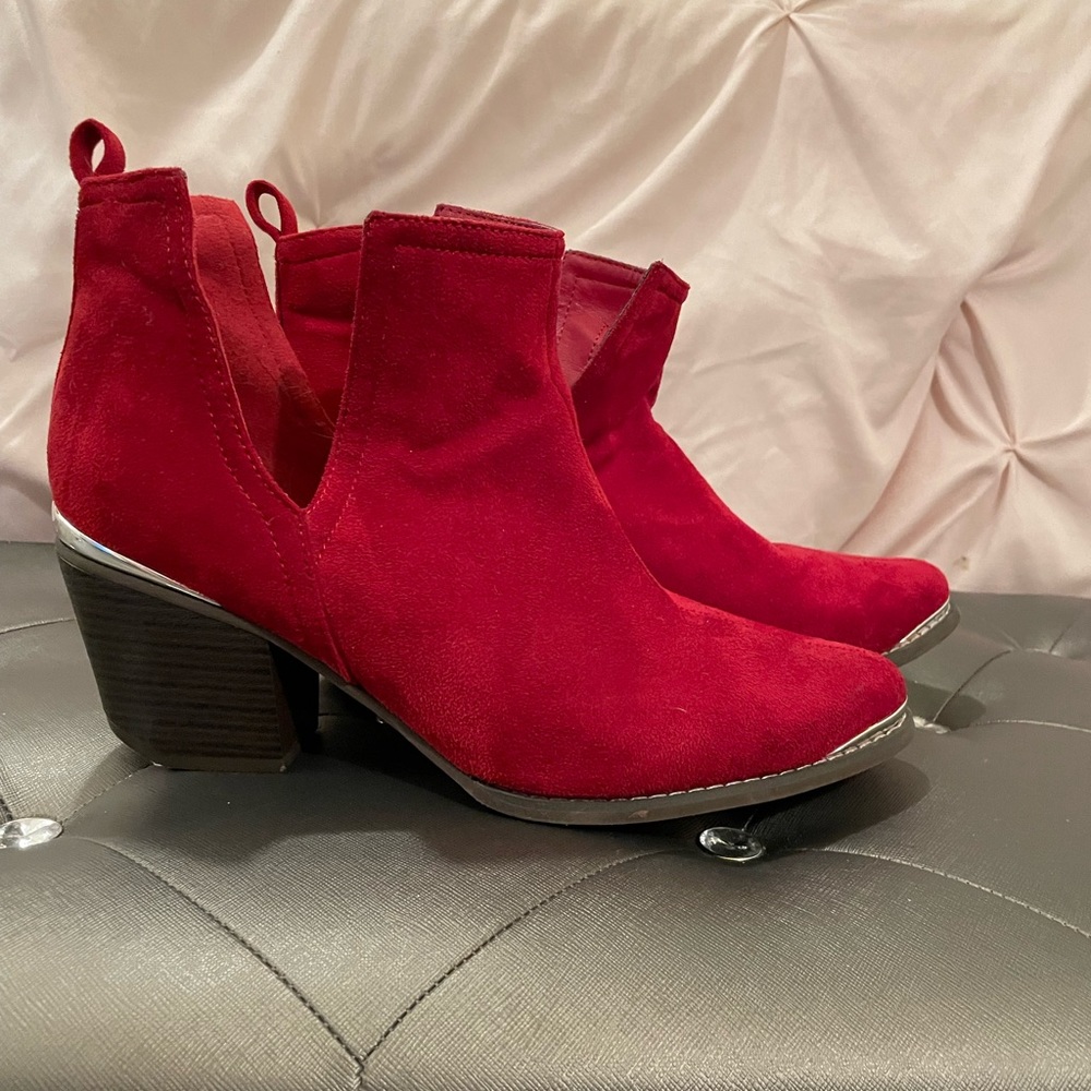 Red ankle booties
